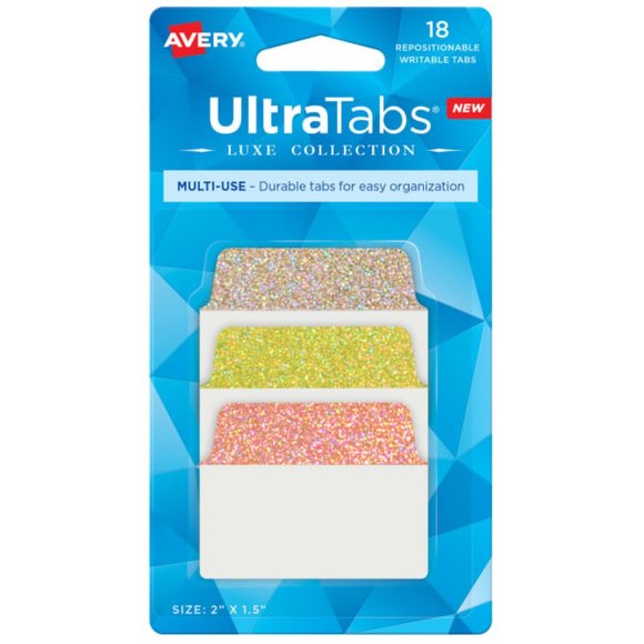 Avery Ultra Tabs Holographic Sparkle 2" x 1.5" Multi Use 18 Tabs Luxe Collection - Picture 1 of 5